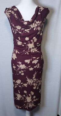 Ruby Rox Womens Midi Dress Burgundy Floral Matte Jersey Cowl Neck Ruched Medium